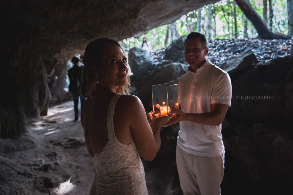 Vows renewal in a hidden cenote of Tulum