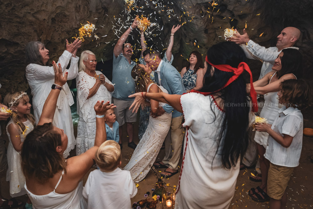 Vow renewal in a beautfiful cenote of Riviera Maya