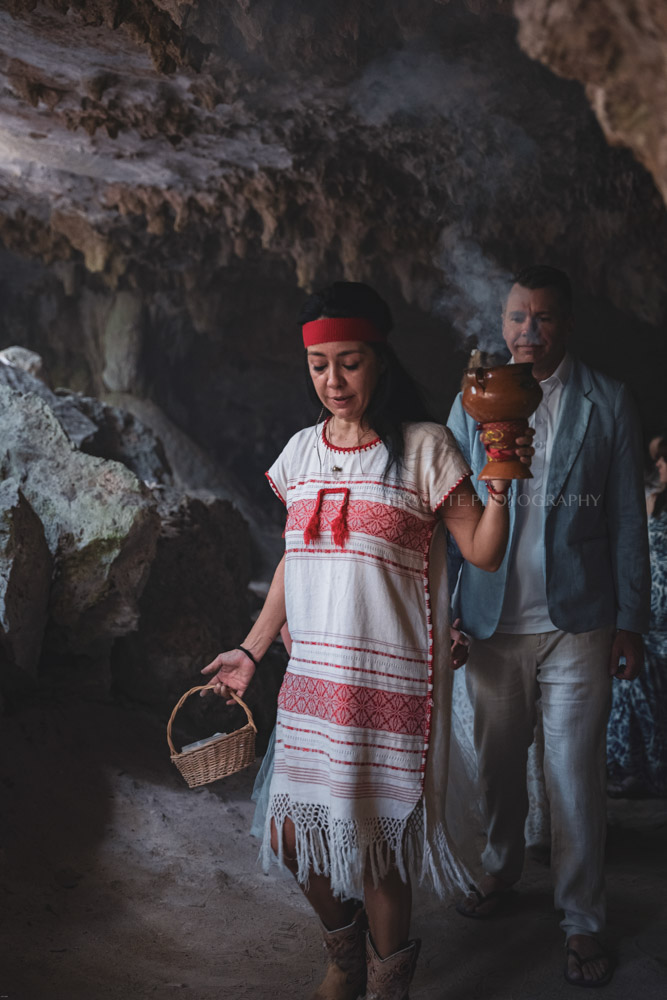 A spiritual ceremony in a hidden cenote of Mexico to renew your vows.