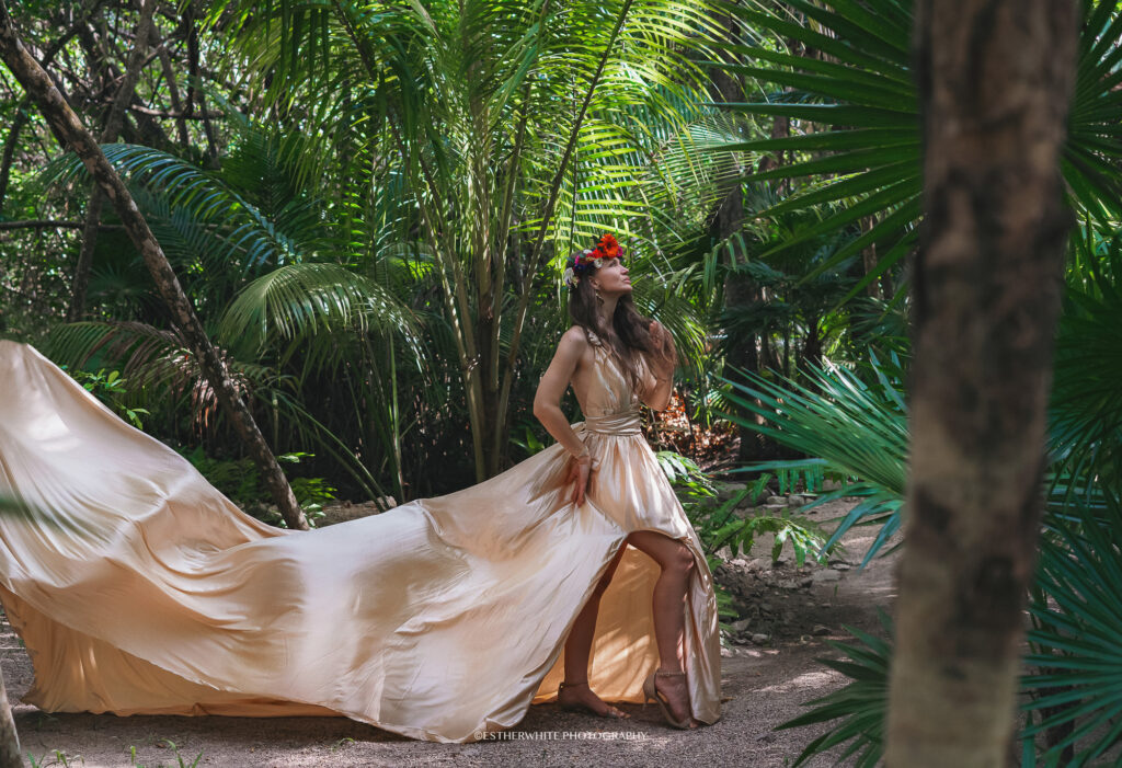 flying dress cenote photoshoot