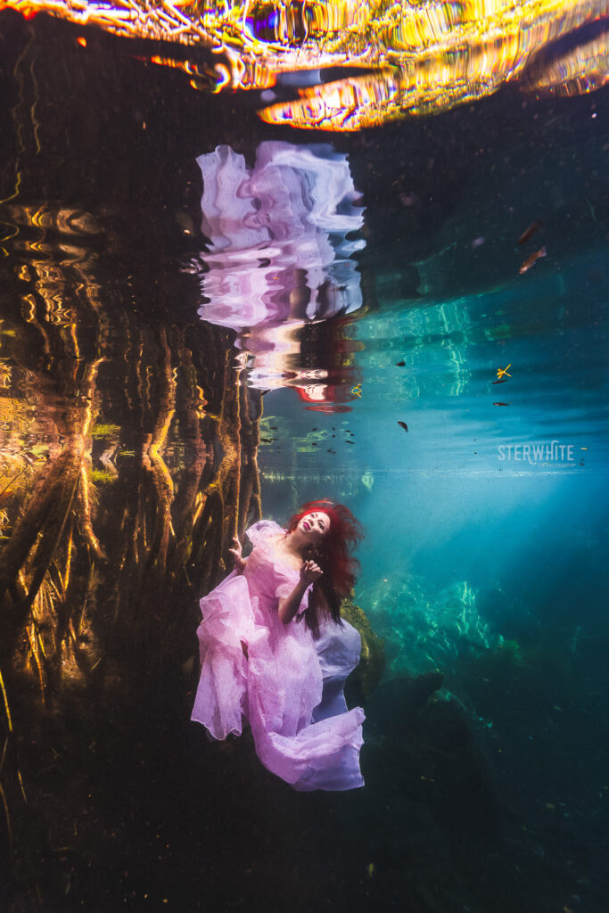 artistic underwater portrait cenote mexico